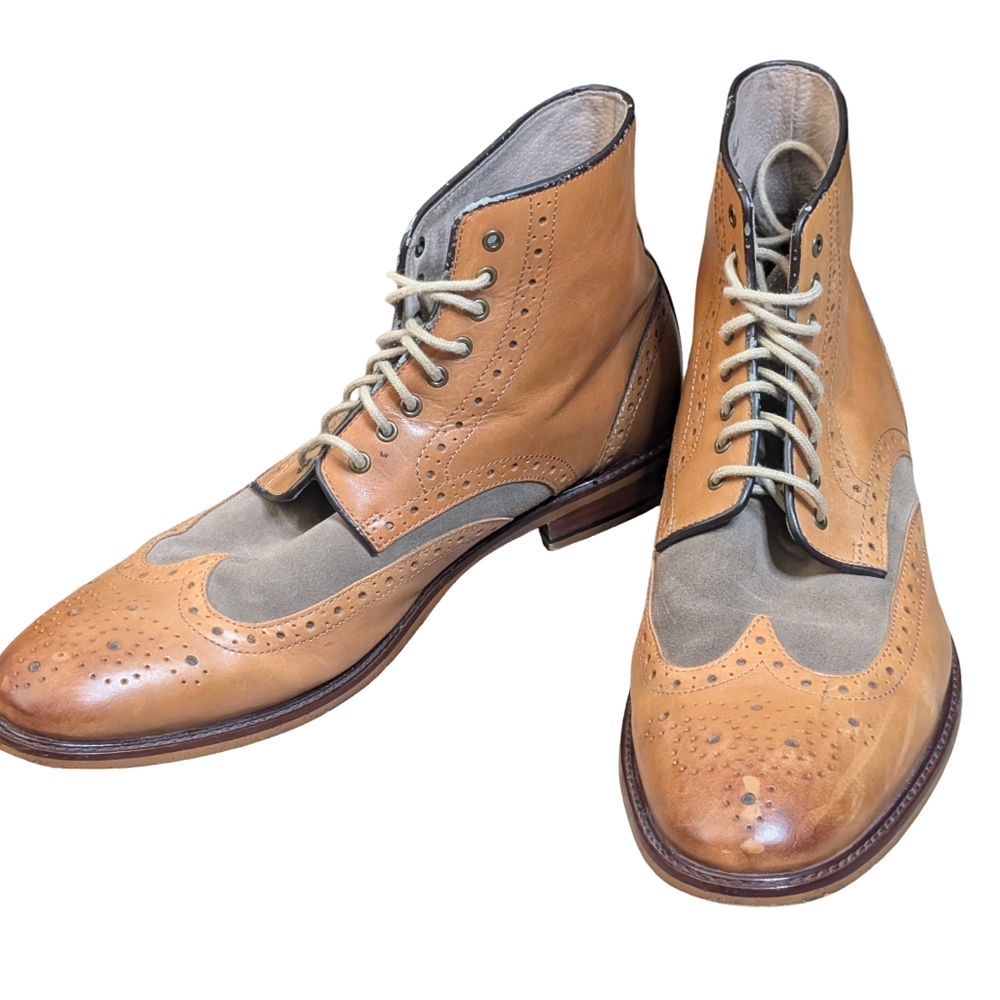 Joseph Abboud Tan Wingtip Ankle Boots 10.5 - Picture 9 of 14